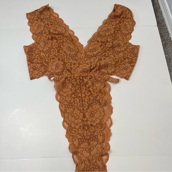 We Are HAH Free People Cut To The Chase Lace Bodysuit in Brown Sugar - Picture 2 of 14